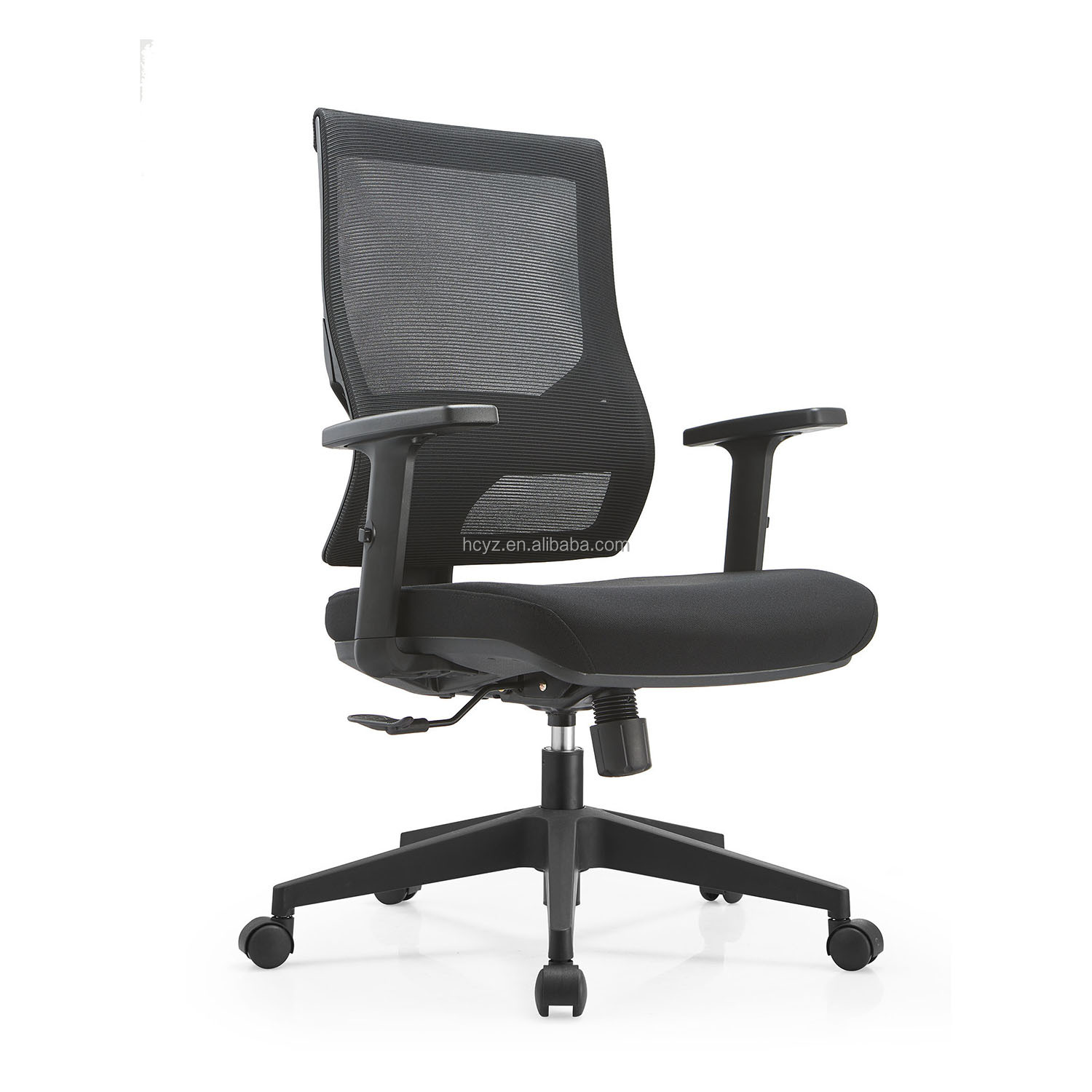 Comfortable Black Fabric Mesh Office Chair with Adjustable Height and Swivel Wheels