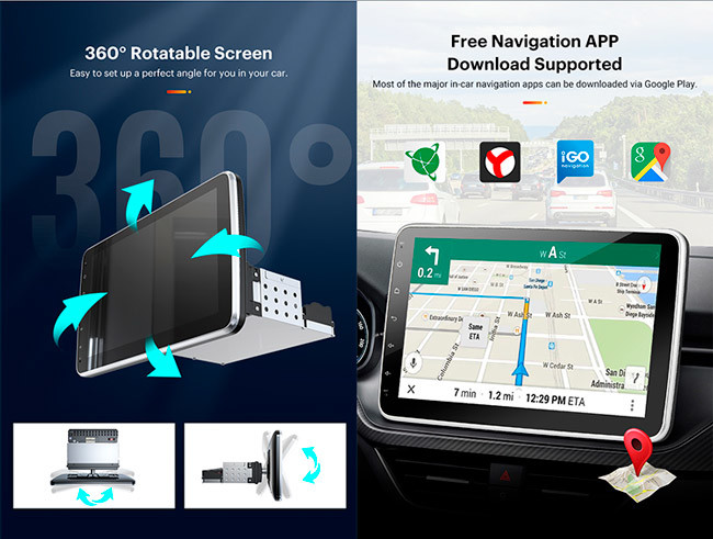 1280x720 Single Din Android Radio Retractable 10 Inch Touch Screen Android Car Radio