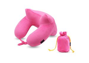 China Rose Red / Blue Color Inflatable Travel Pillow Anti Snore With Storage Bag wholesale