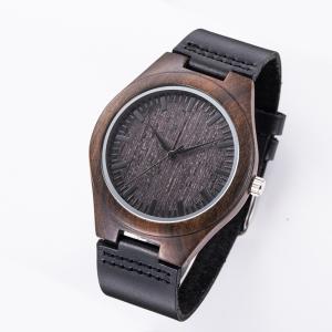 China Wood Face Watch With Leather Band / Miyota Movement Leather Watches For Men wholesale