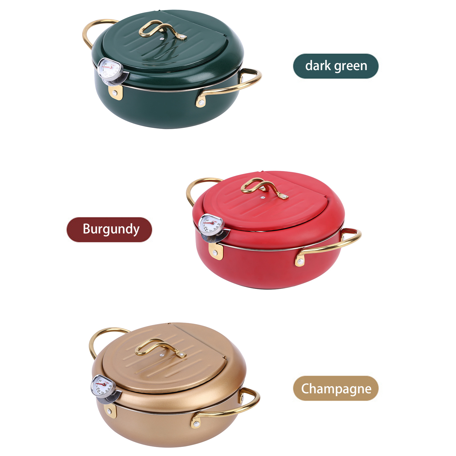 Kitchen Green Deep Frying Pots Temperature Control Stainless Steel Cooking Pot