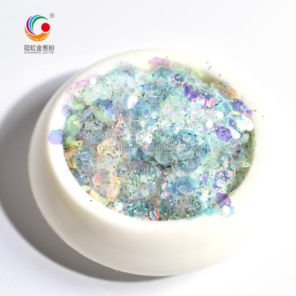 Hexagonal Polyester Chunky Glitter Mix Powder By The Pound Japanese Style Sequin For Body Face