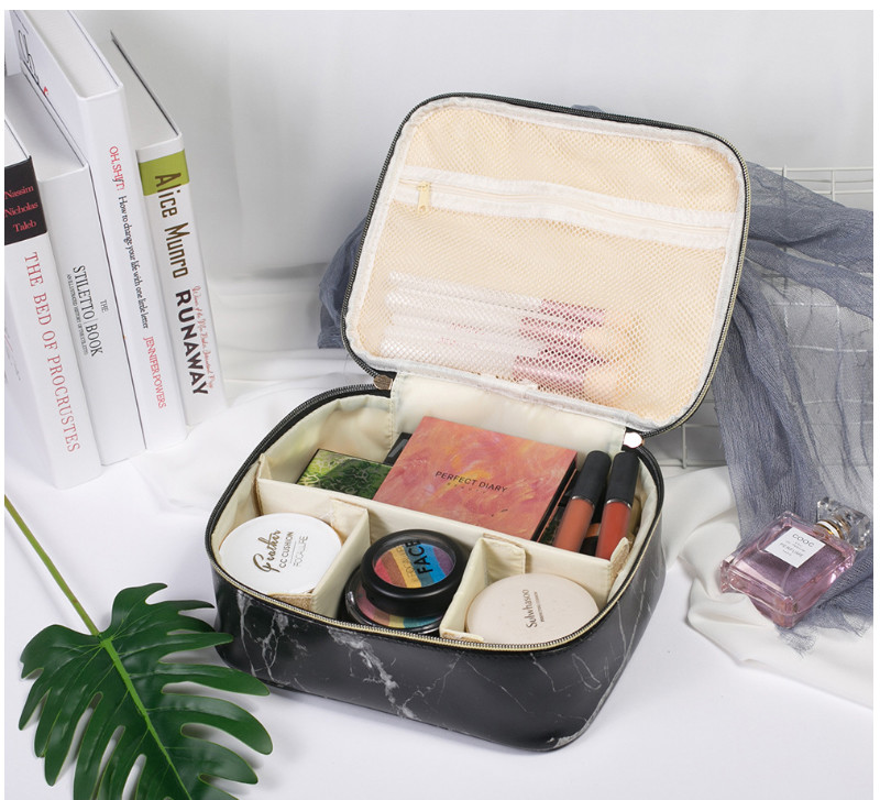 Wholesale Custom PU Leather Marble Cosmetic Bag Case Ladies Travel Portable