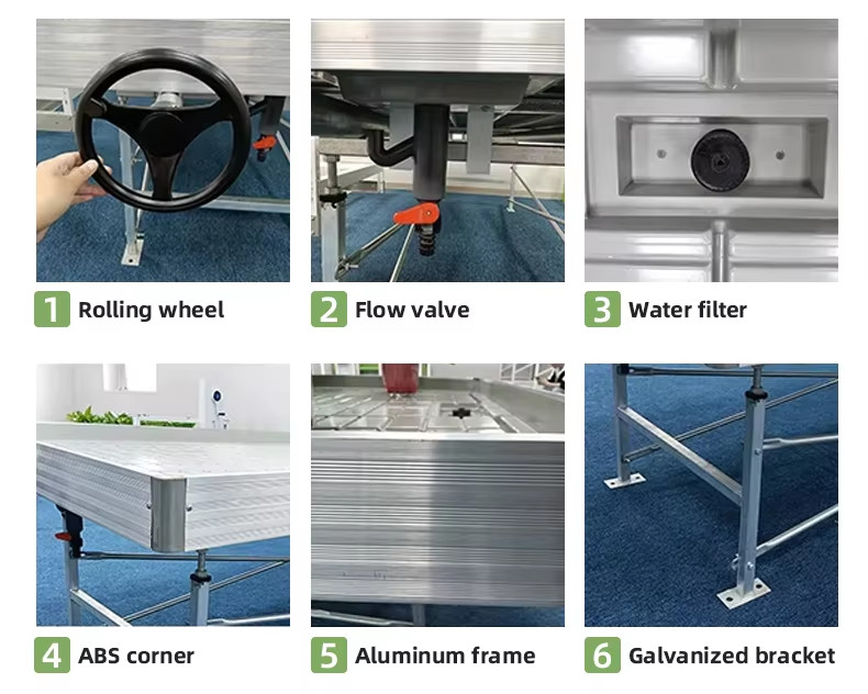 4ft 5ft customized width Movable seedbed growing bench rolling table with aluminum alloy frames