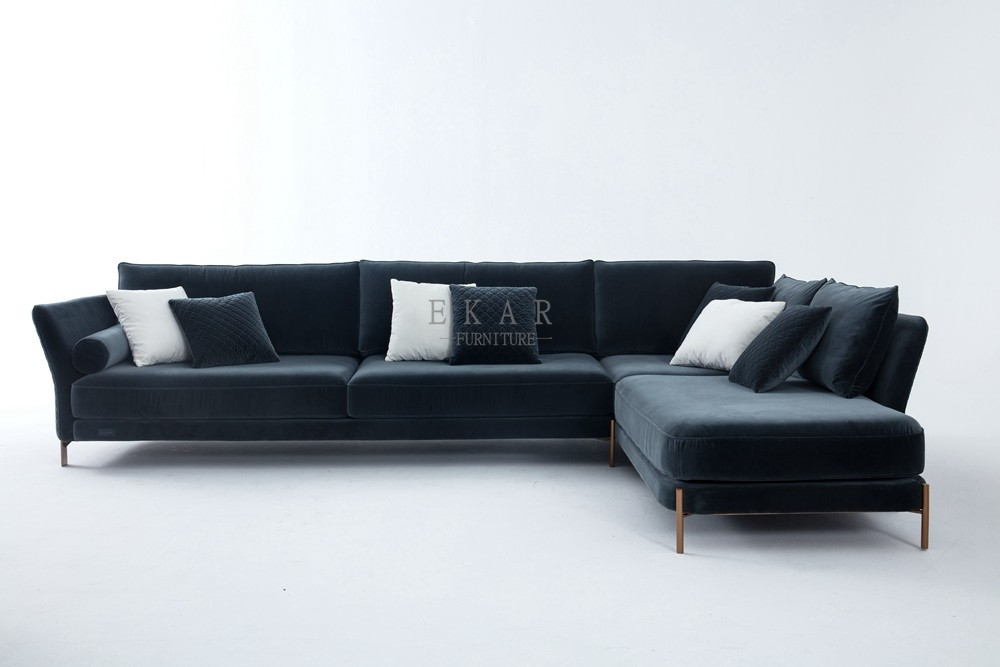 Modern Home Furniture Metal Frame L Shaped Corner Velvet Sectional Sofa