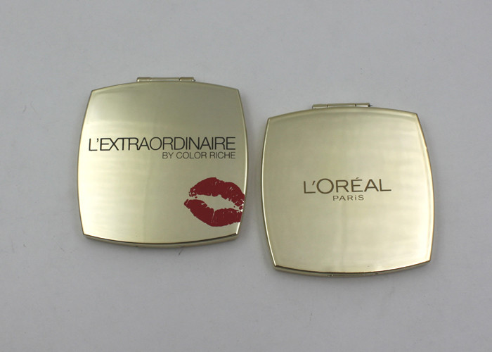 2x Magnified Square Golden Plastic Travel Makeup Mirrors , Portable Makeup Mirrors