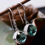 925 Silver Square Synthetic Siopside Pendant Dangle Earring (060250)