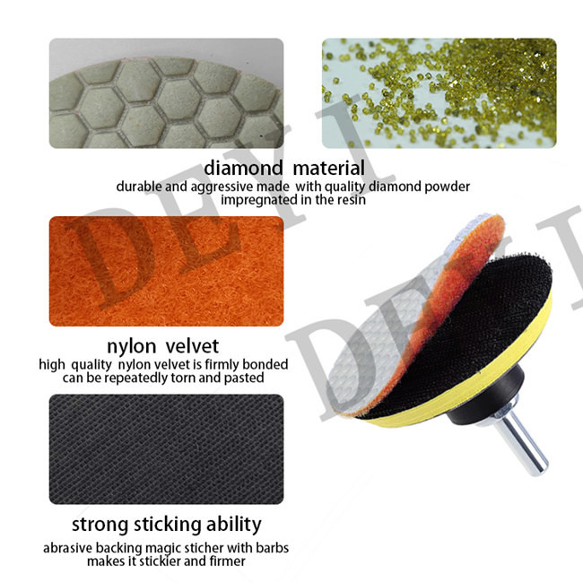Flexible 5 Inch 3 Step Diamond Resin Dry Polishing Pads 125mm