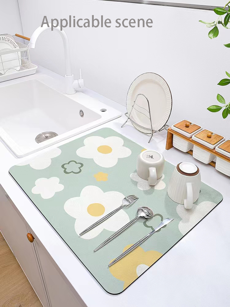Customized Logo Rectangle Non-slip Diatomaceous Earth Mat for Easy Cleaning in Kitchen