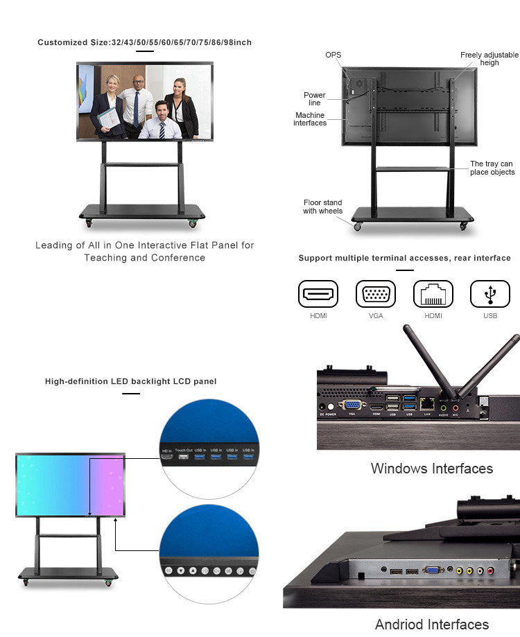 75 inch YCZX interactive screen monitor smart electronic writing white board for classroom