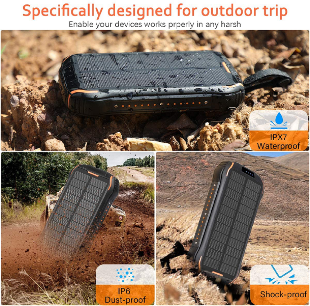 26800mAh Portable Solar Powerbank With Wireless Function IPX7 Waterproof
