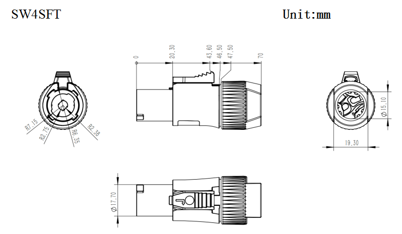 30A 4 Pin Female Speaker Cable Connector Electrical Glass Reinforced