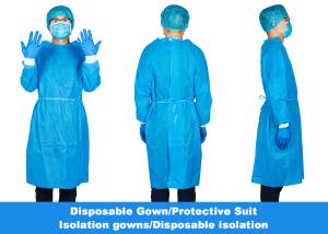 China Blue Disposable Isolation Clothing , Waterproof SMS Disposable Isolation Gown With Knit Cuff wholesale