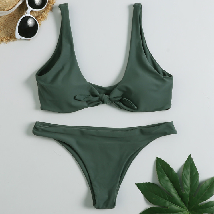 Tiered Layer Tie a Knot Front Top With Low waist Bikini swimsuit high cut