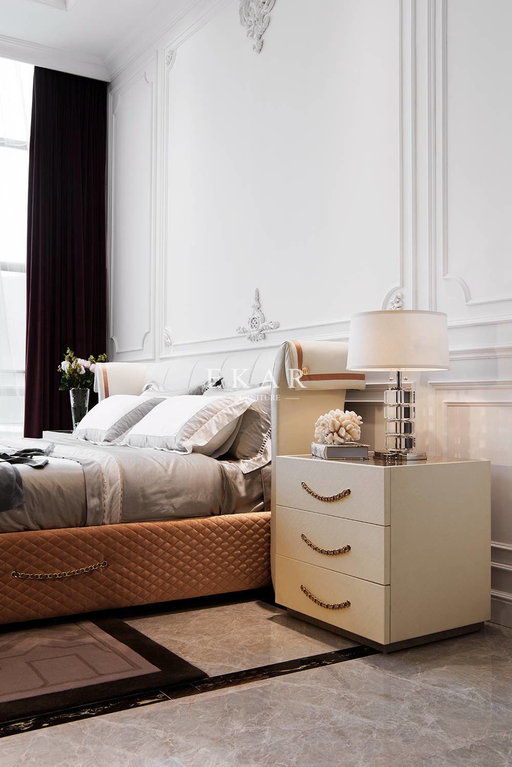 Real leather open door cabinet W002B11