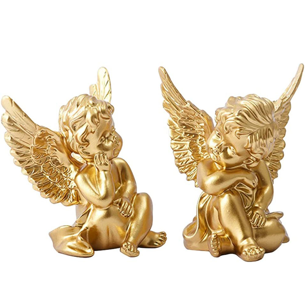 Finished Goods Garden Miniature Gold 2pcs Cherub Resin Statue Angel Figure Decorative