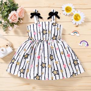 China Little Star Pattern 30in Children'S Dress Clothing Summer Black And White Striped Dress wholesale