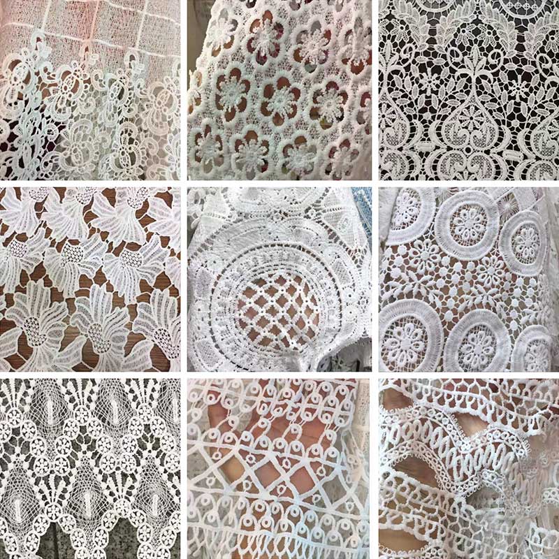 Three Dimensional 115cm Coloured Embroidery Fabric Net Yarn White Lace