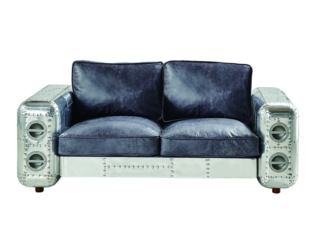 Aluminium Sheet Armrest 2 Seater Leather Sofa High Density Foam / Sponge