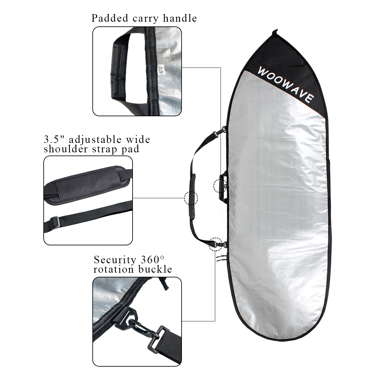 Ocean Waters Surfboard Bag Cover Fits Six-Foot Boards with Fins and Keeps Them Safe