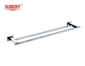 China Wall Mounted Stainless Steel Bathroom Wall Mounted Towel Bar Rack Single Brushed Polished Black Square Bath Towel Holder wholesale