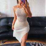 Hollow Perspective Women's Beachwear Dresses , 99cm White Knitted Beach Dress