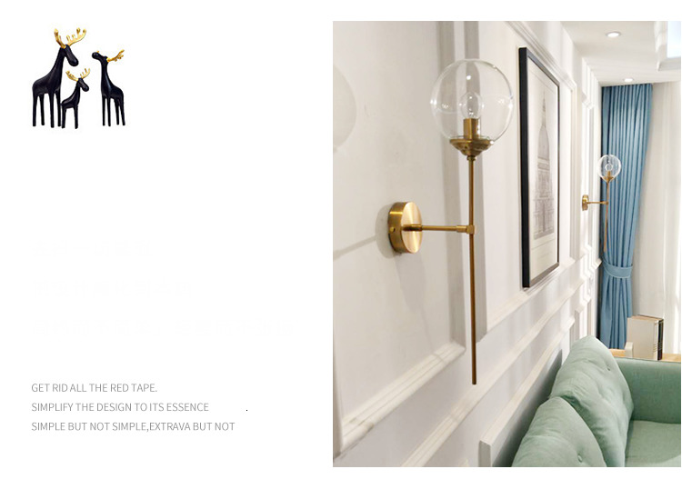 Rose Gold Color glass ball wall sconce for Corridor Living room Studio Bedroom ( WH-OR-07）
