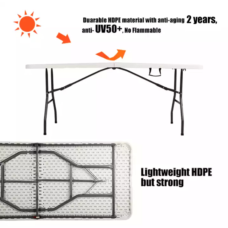 Convenient and Versatile Plastic Metal Folding Picnic Dining Table for Event Banquet