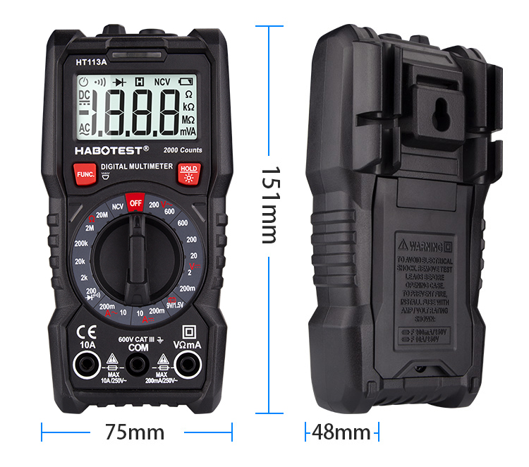 2000 Counts 600V 10A Multimeter Accessories , HT113A Digital Multimeter Tester