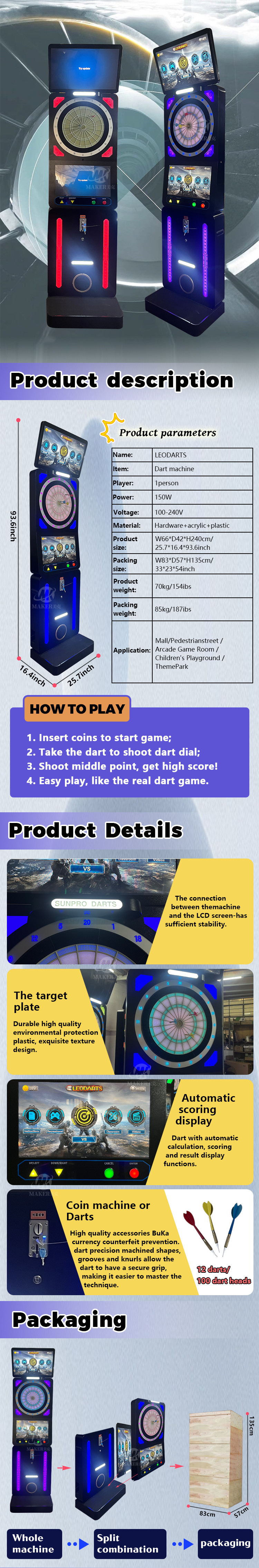 240cm Height Electronic Dart Machine 100-240v Leodarts Shoot Machine Custom Plug