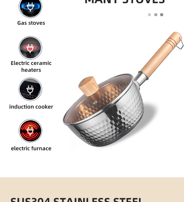 Elegant Hammered Convenient Design Japanese Sauce Pan Traditional With Wood Handle