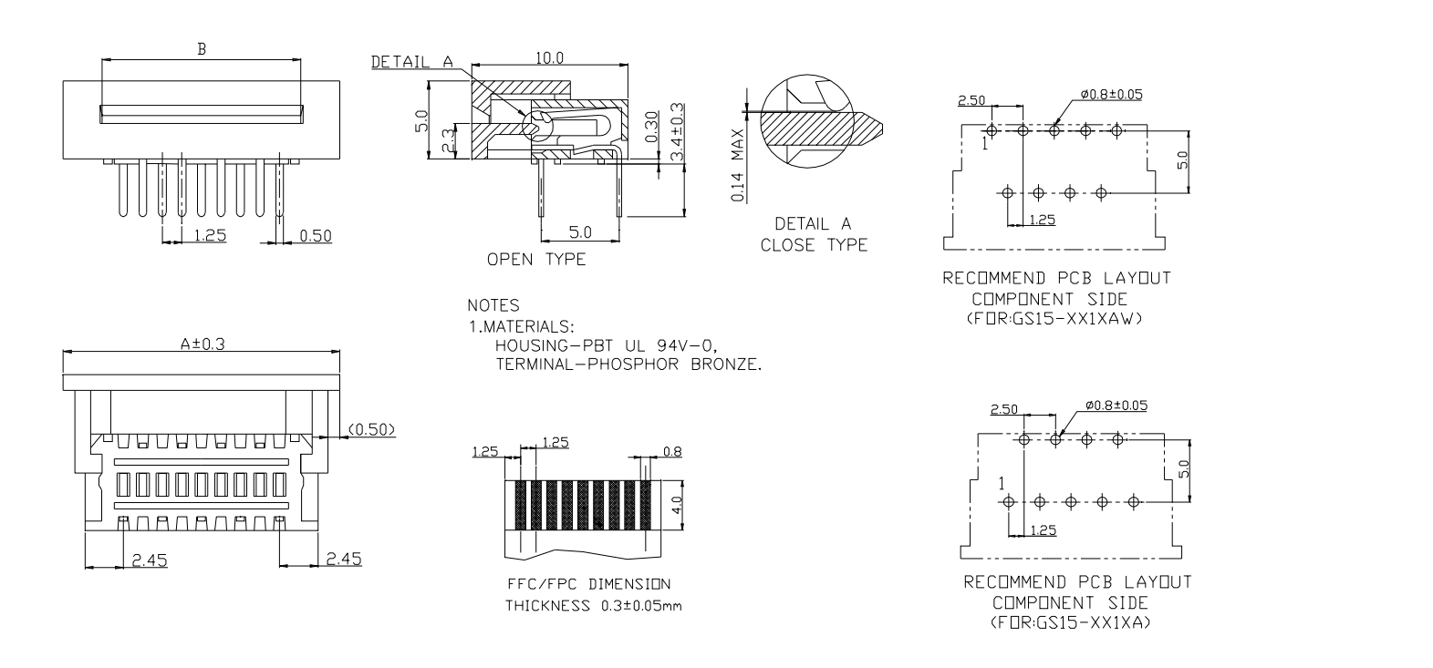 Printer FPC FFC Cable Connector With 1.25mm Spacing