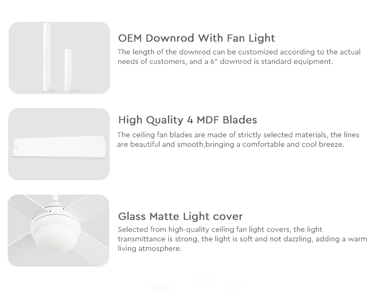 LED Ceiling Fan with Light and AC Motor Stylish Design Support Dimmer 4 MDF Blades