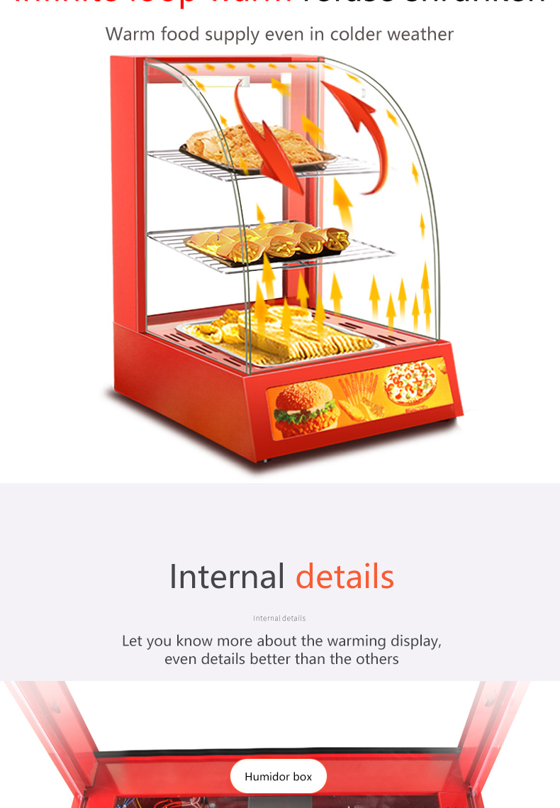 Commercial Mini Electric Food Display Warmer Showcase with Three Layers 380x460x600mm
