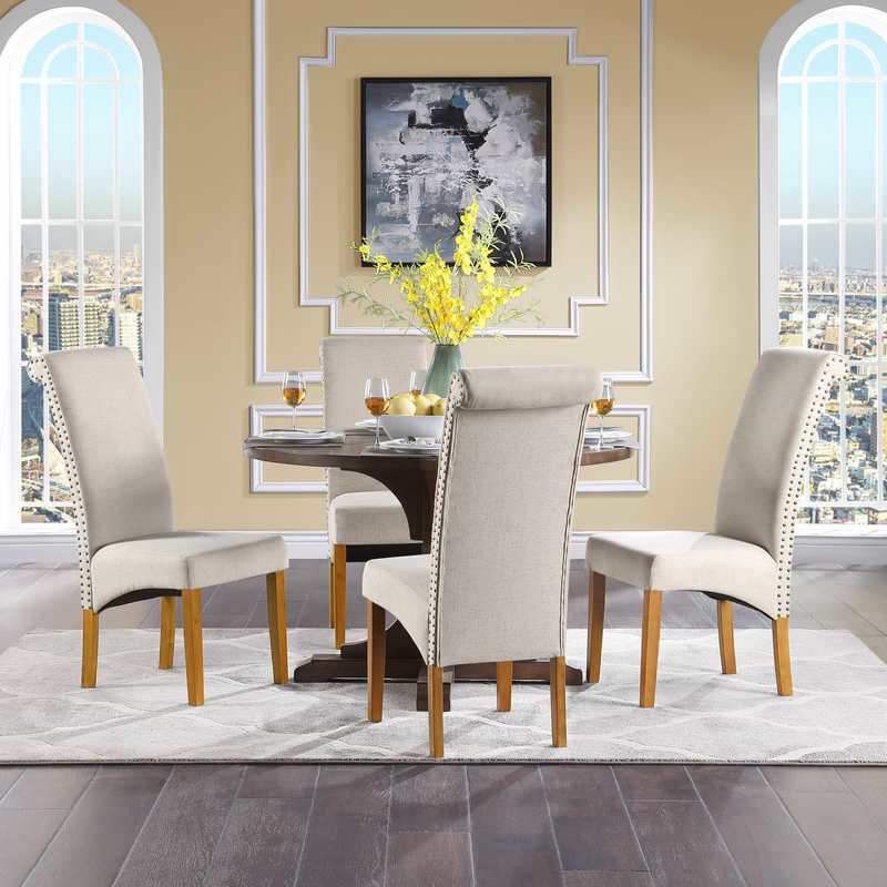 300lb Capacity Beige Dining Chair Sets Of 2 / Padded Fabric Side Chair