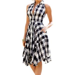 China Women Plaid V-Neck Sleeve Casual Dress wholesale