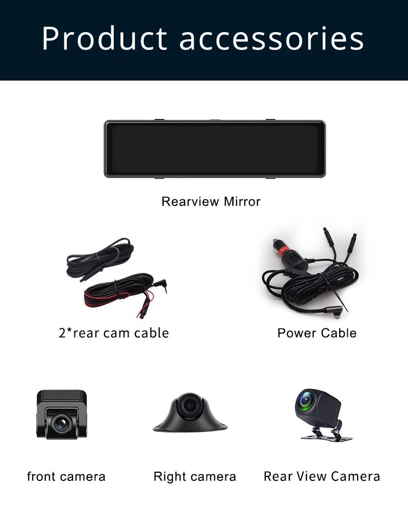 AHD1080P Android Wireless Carplay Rear View Mirror DVR WIFI GPS 3 Cams