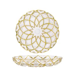 China Home Golden Grid Grain Transparent Glass Fruit Bowl Handmade wholesale