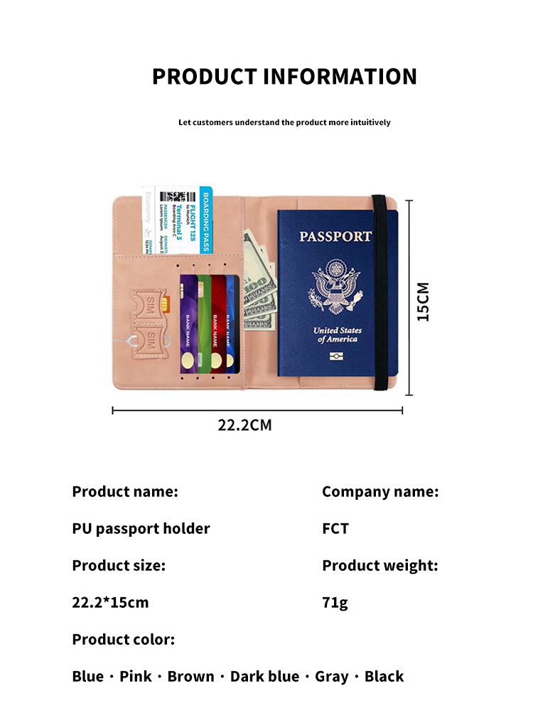 Open Pattern Type Combo Passport Holder Travel Wallet RFID Blocking PU Leather Case Cover with Clear Window