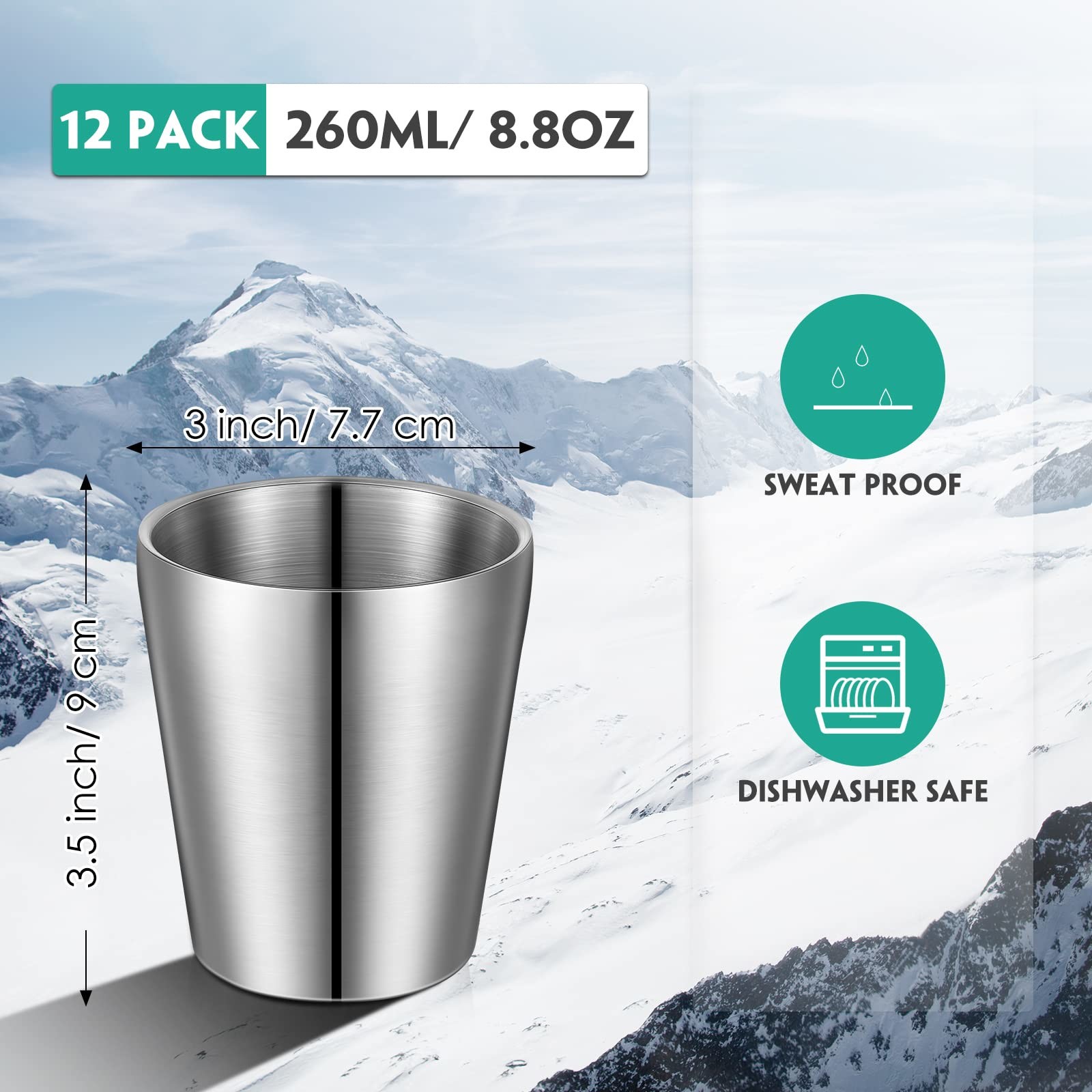 12 Pcs 2.4 Ounce 70ml Stainless Steel Shot Drinking Cups For Drinking Beer And Wine