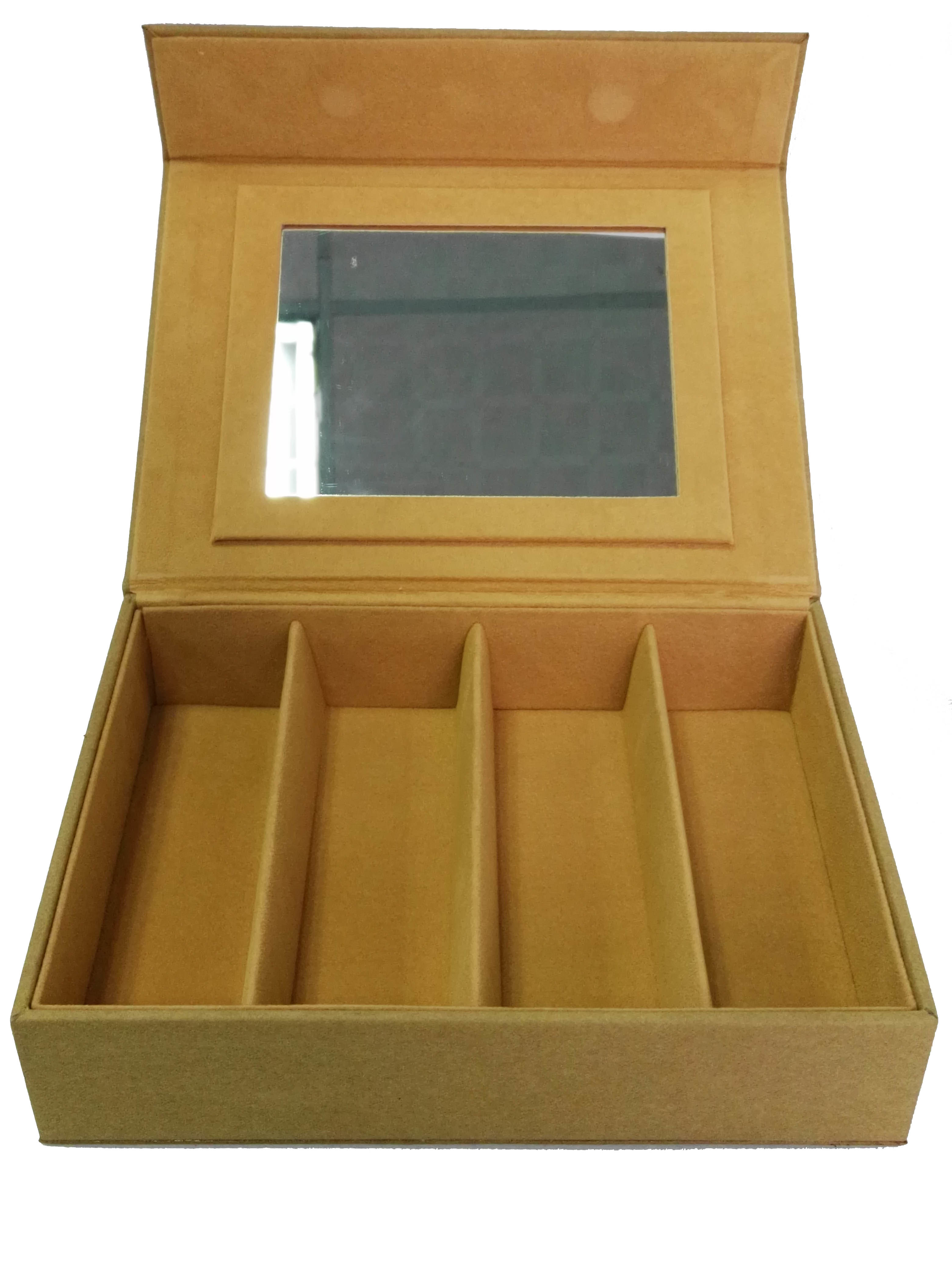 Yellow Brown Kraft Paper Eyeglass Storage Trays For Storage With Little Mirror