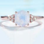Rose Gold Hexagon Shaped Wedding Genuine Moonstone Jewelry Dainty Natural