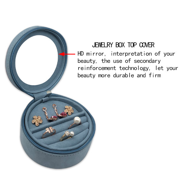 Round Leather Zippered Portable Travel Jewelry Box