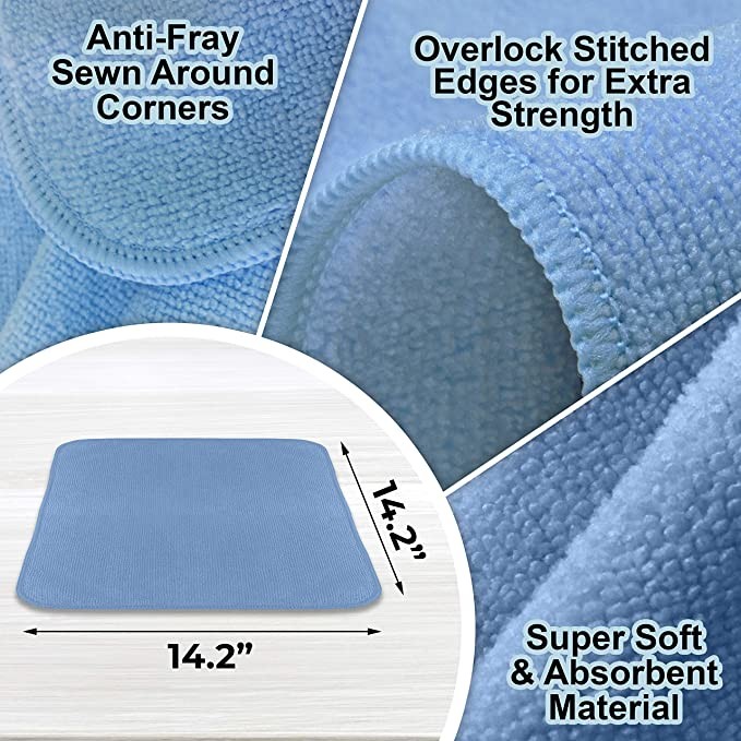 Super Soft Absorbent 14.2''X14.2'' Blue Microfiber Towels