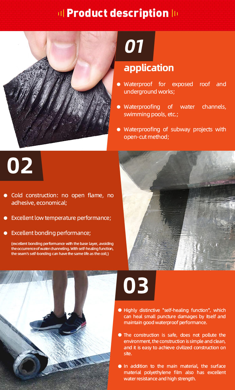 Self Adhesive Waterproofing Membrane Felt For Roof 10m Length And 1m Width Black
