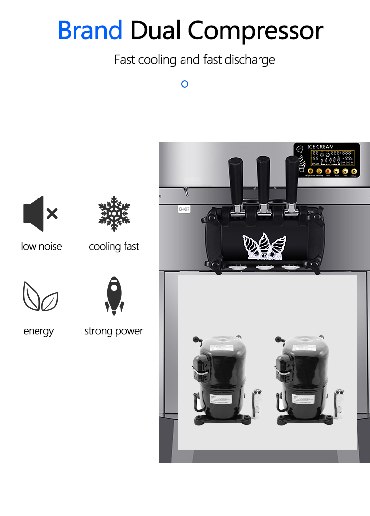 20L/H Automatic Soft Serve Ice Cream Machine for Business Prices Mix Hopper 4Lx2 Power W 1850