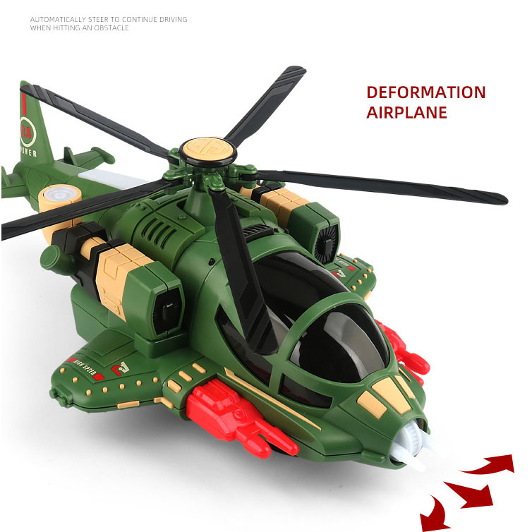 Unisex Electric Special Effects Music Lighting Universal Rotation Military Helicopter Toy