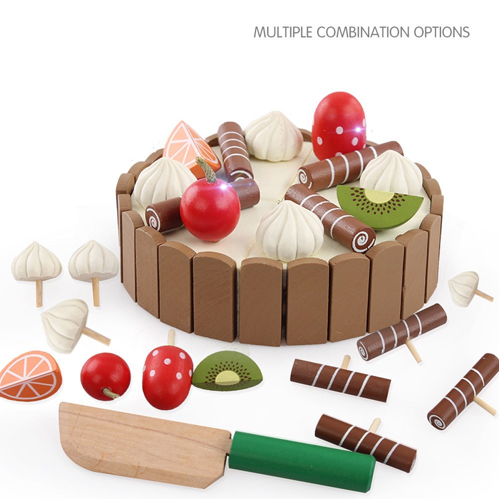 Solid Wood Kitchen Toy for Children Pretend Cutting Cake Play Food Kids Fruit Cooking