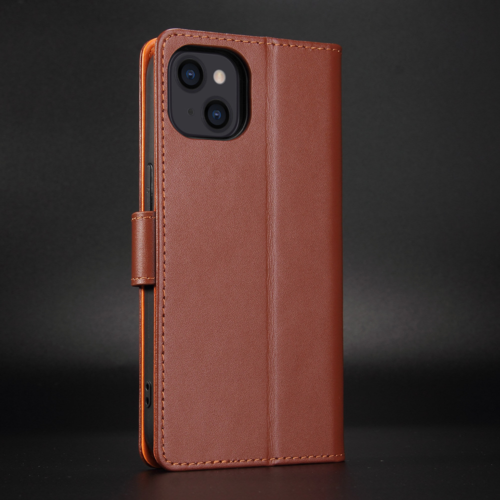 Minibook Cell Phone Case Shockproof Genuine Leather Wallet Flip Cover for iPhone 13 14