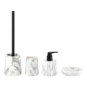 China Great Flower White Marble Bathroom Accessories Sets With Black Parts wholesale